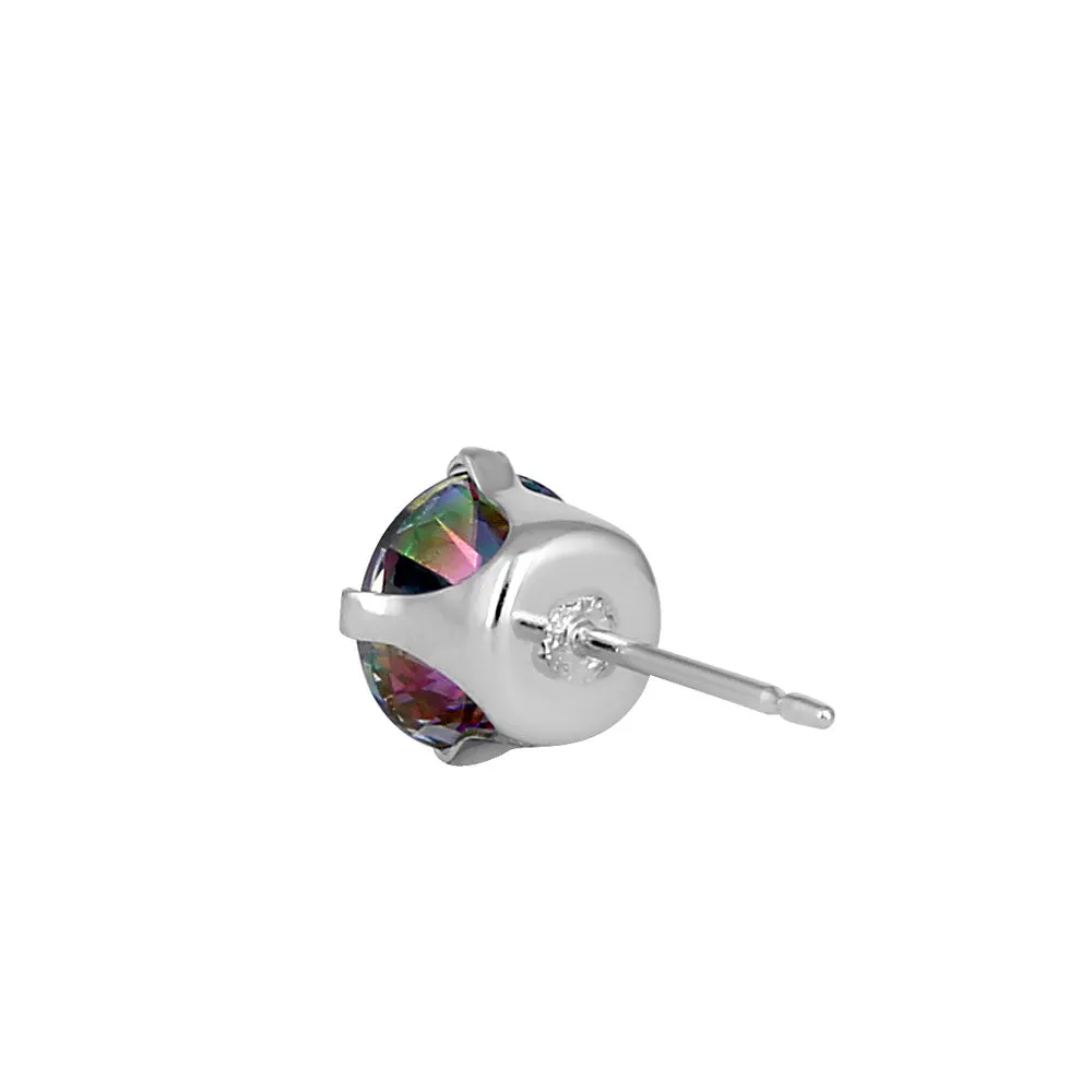 0.5ct Sterling Silver Round Rainbow Topaz CZ Stud Earrings 4mm