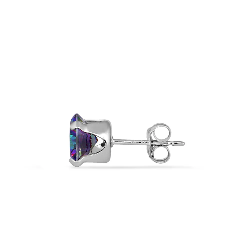 0.5ct Sterling Silver Round Rainbow Topaz CZ Stud Earrings 4mm