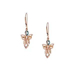 10k Rose and White Gold Guardian Angel Earrings-Blue Topaz