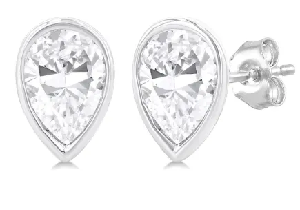 10K White Gold Petite Bezel Set Pear Cut Diamond Fashion Stud Earrings, .20Carat TW