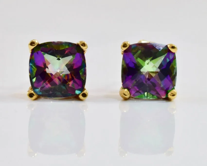 10k Yellow Gold Plated 2 Carat Square Created Mystic Topaz Stud Earrings