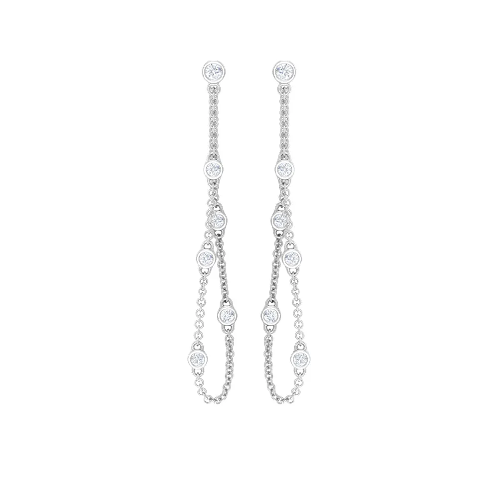 1/2 CT Bezel Set Diamond Drop Chain Earrings