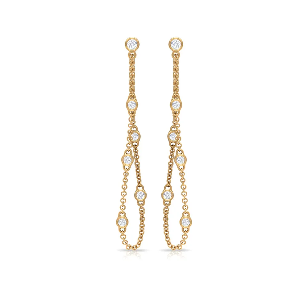 1/2 CT Bezel Set Diamond Drop Chain Earrings