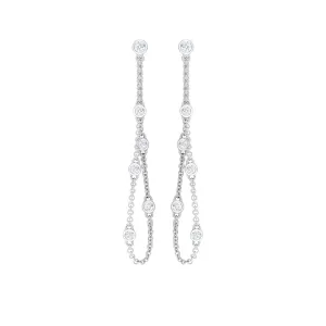 1/2 CT Bezel Set Diamond Drop Chain Earrings