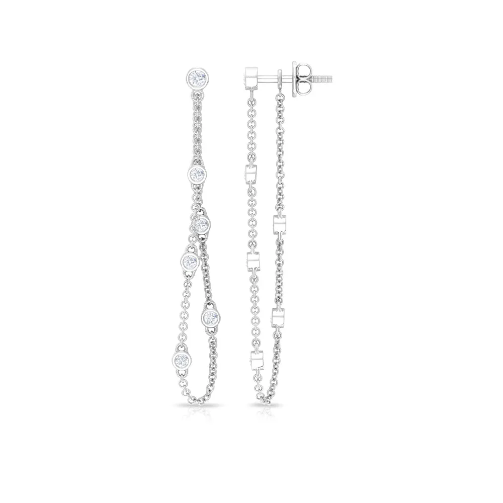 1/2 CT Bezel Set Diamond Drop Chain Earrings