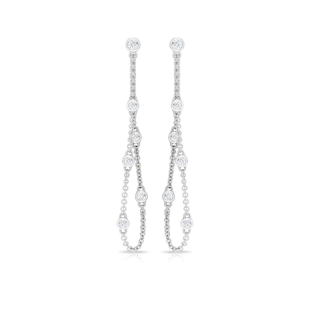 1/2 CT Bezel Set Diamond Drop Chain Earrings