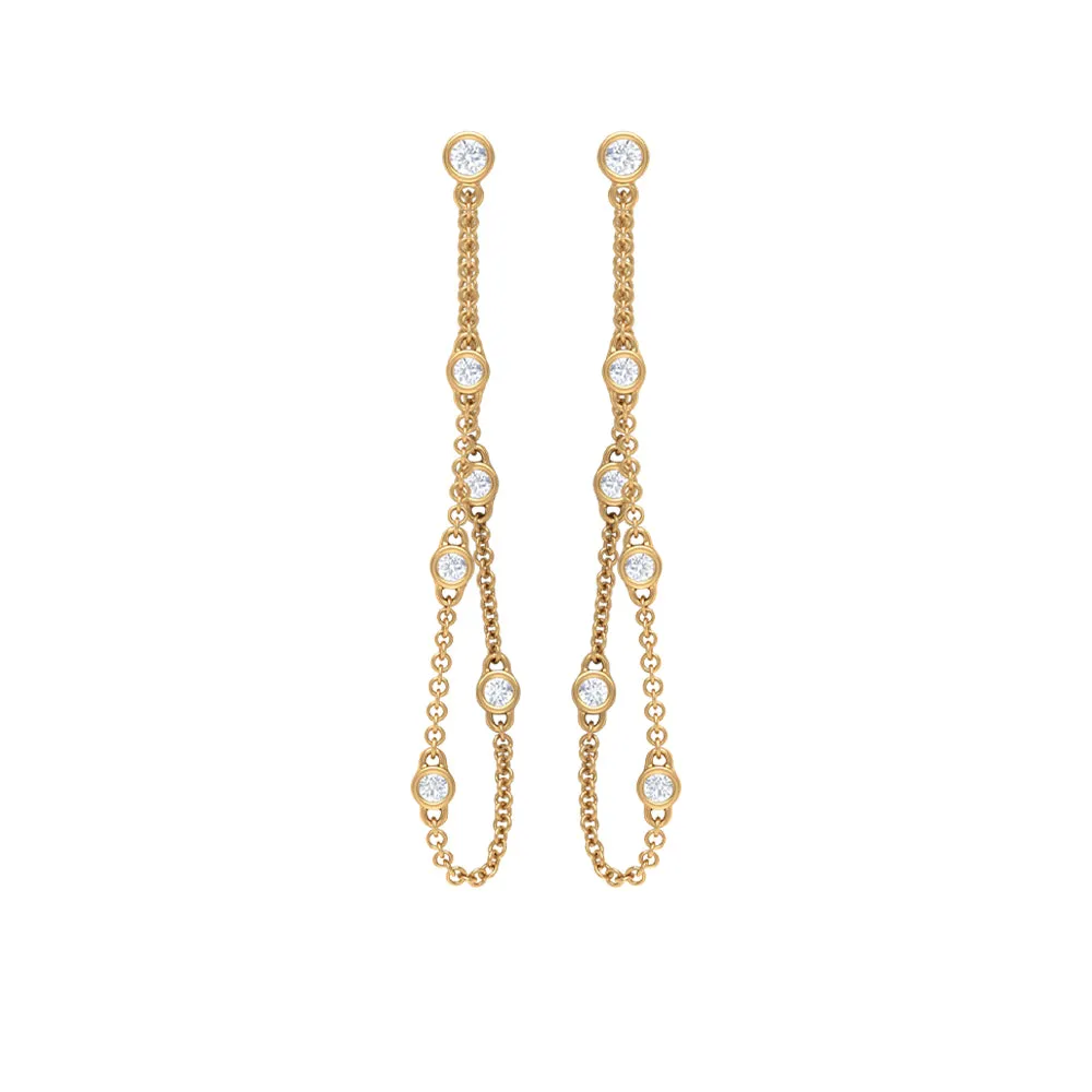 1/2 CT Bezel Set Diamond Drop Chain Earrings