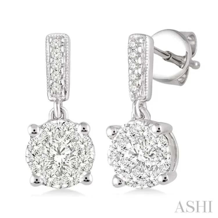 1/2 Ctw Lovebright Round Cut Diamond Earrings in 14K White Gold