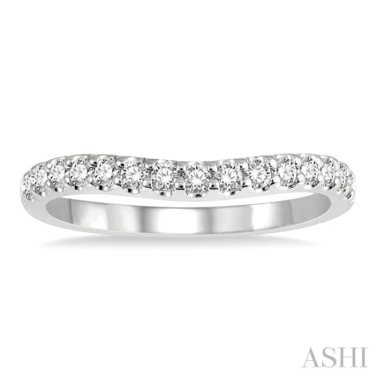 1/3 ctw Arched Center Round Cut Diamond Wedding Band in 14K White Gold