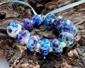 14 Blue Mosaic Mix Lampwork Beads Set SRA