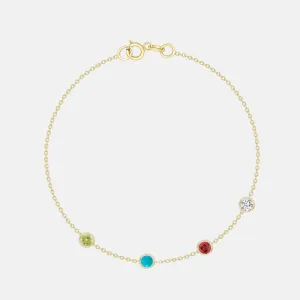 14K Gold 4 Birthstone Charms Bracelet