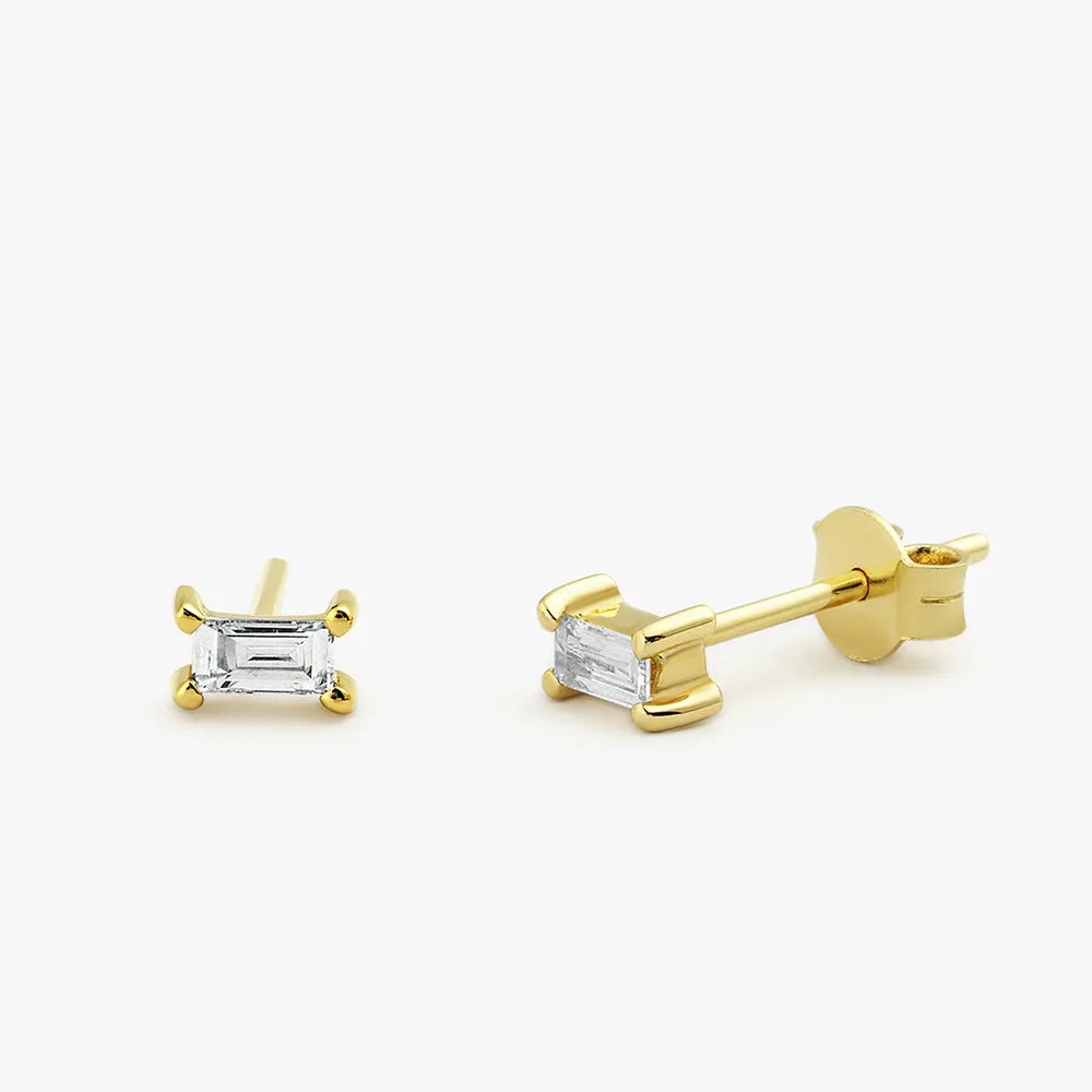 14K Gold Baguette Cut Diamond Stud Earrings