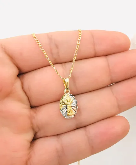 14K Gold Filled Divino Niño Necklace, Baby Jesus Pendant 16" 14x8mm