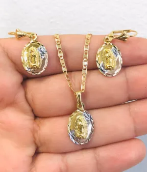 14K Gold Filled Necklace Set Virgen de Guadalupe Earrings 20x13mm / Guadalupe Necklace Pendant / Cadena y Dije de Guadalupe