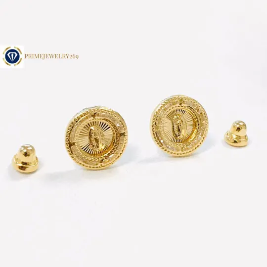 14K Gold Filled Virgen de Guadalupe Earrings Screw Back CZ Stones 10x10mm / Women's Earrings / Aretes de Guadalupe en Oro Laminado Para Mujer