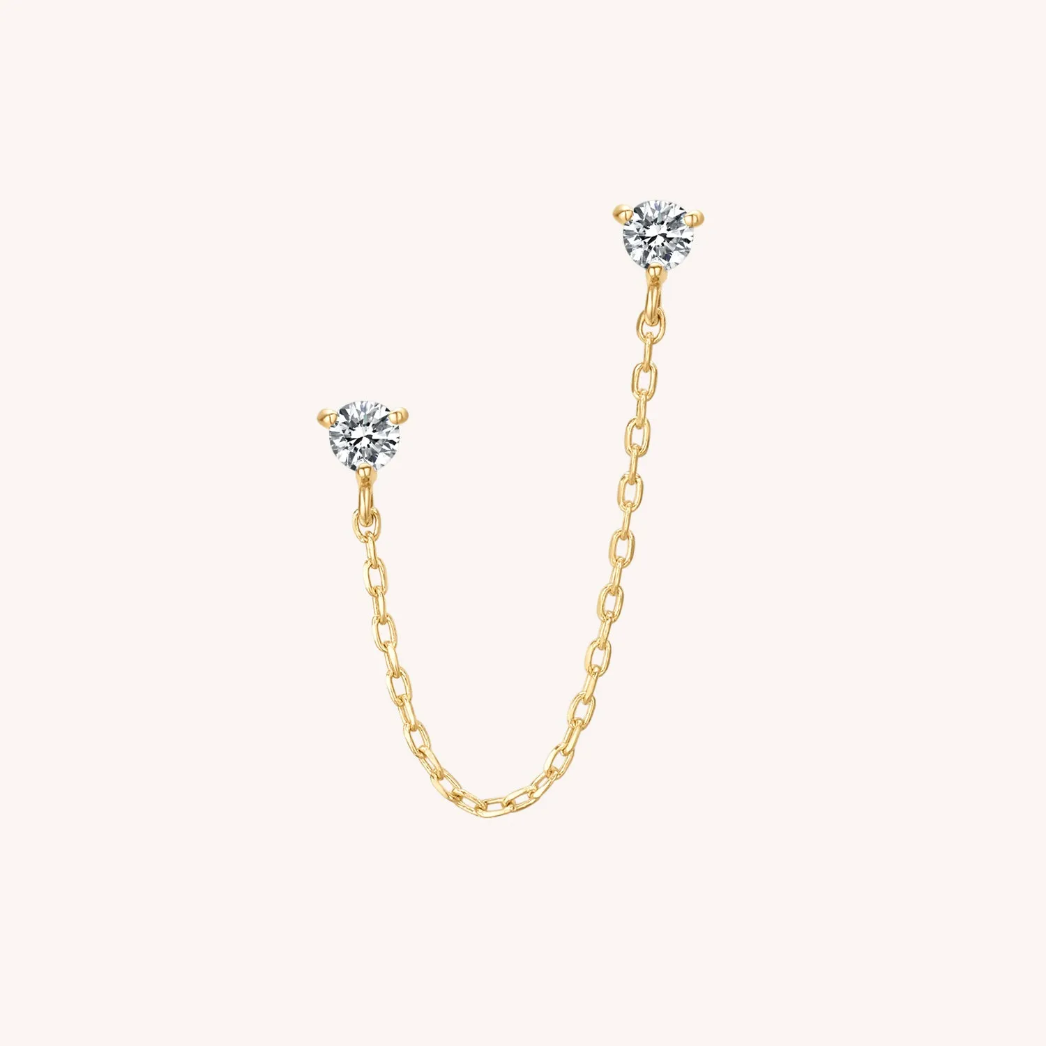 14K Solid Gold Double Baby Diamond Chain Stud Earring