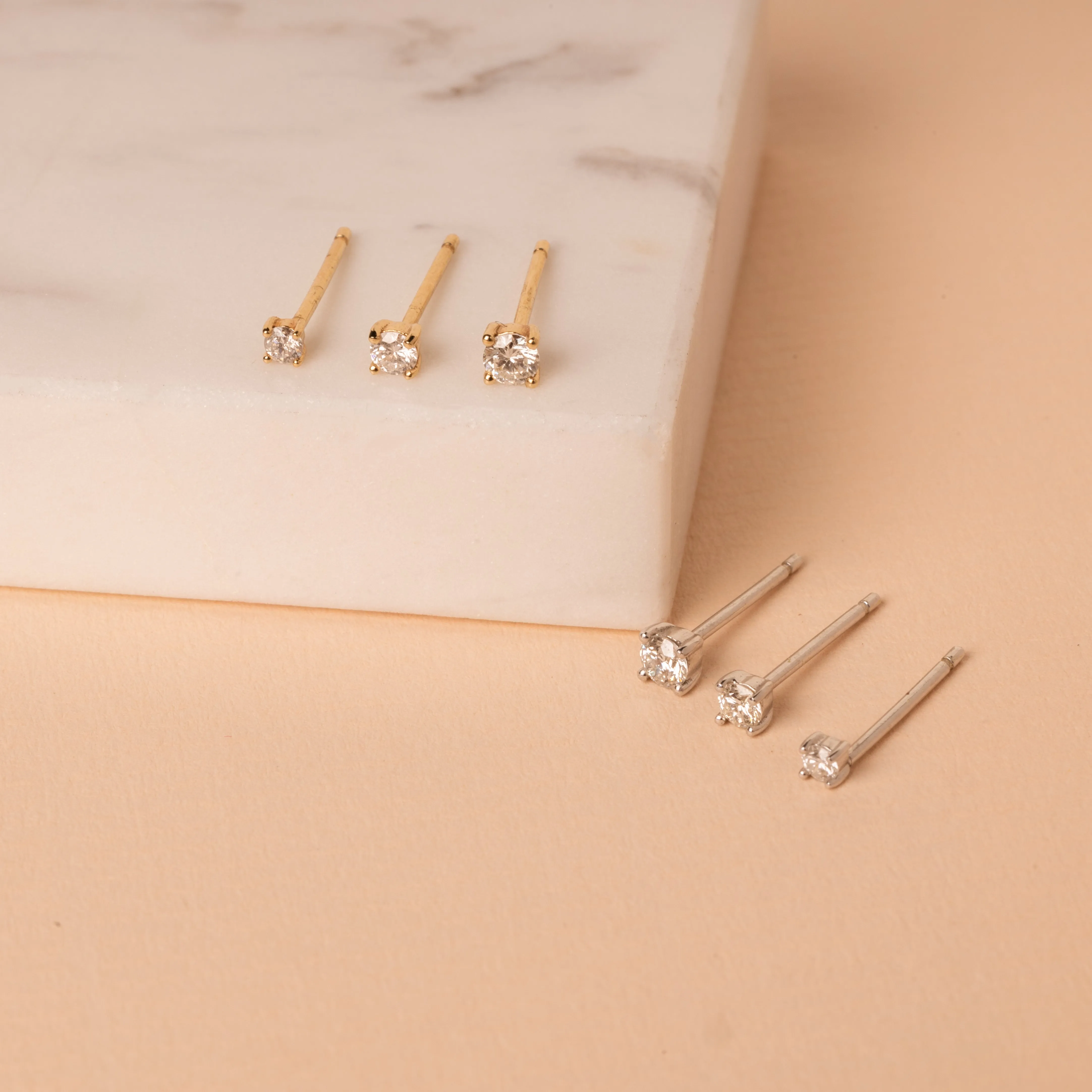 14K Solid Gold Mini Diamond Stud Earrings