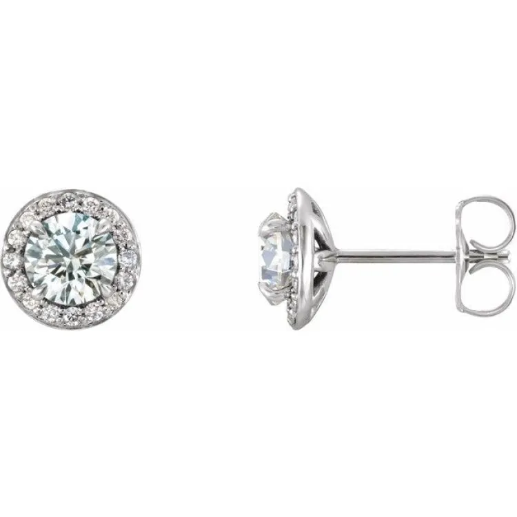 14K White 1 CTW Natural Diamond Halo-Style Earrings