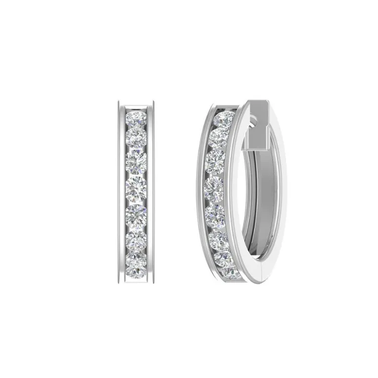 14K White Gold Channel Set Diamond Huggies