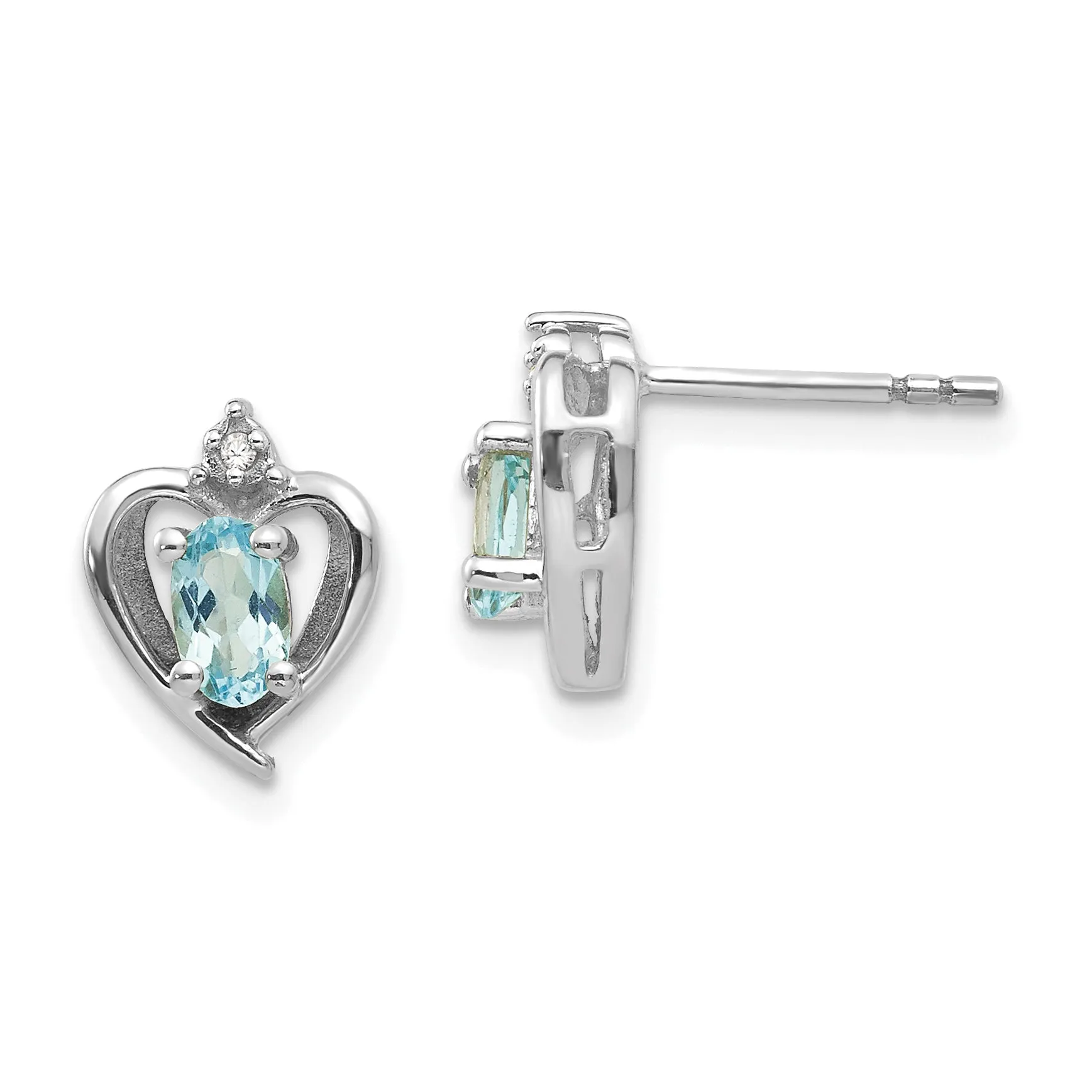 14k White Gold Diamond & Genuine Blue Topaz Heart Stud Earrings