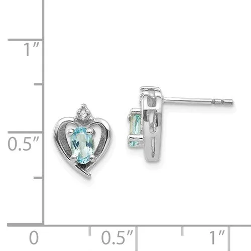 14k White Gold Diamond & Genuine Blue Topaz Heart Stud Earrings