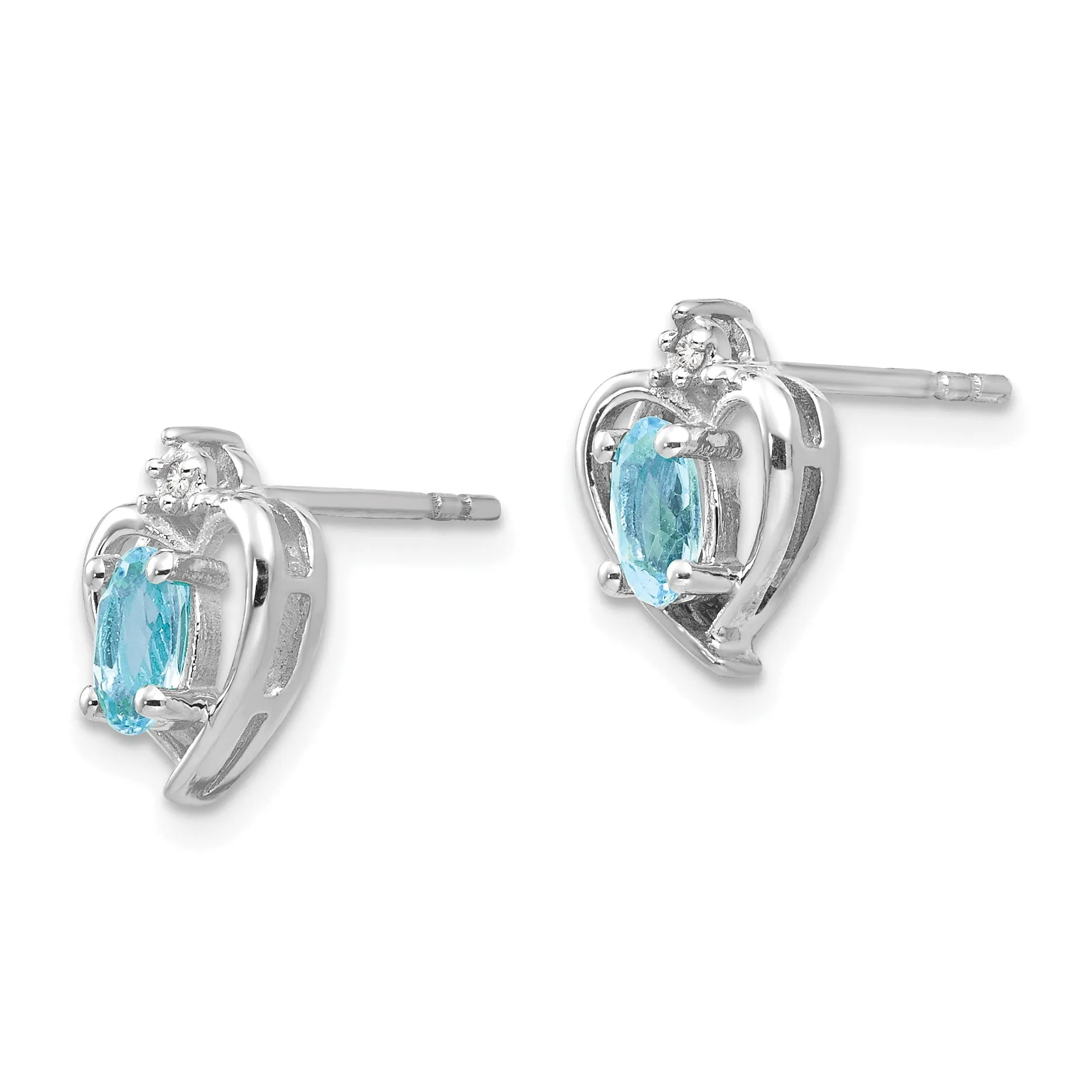 14k White Gold Diamond & Genuine Blue Topaz Heart Stud Earrings