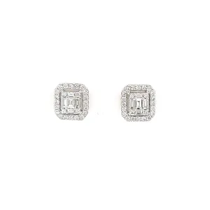 14k White Gold Diamond Cluster Stud Earrings (I6793)