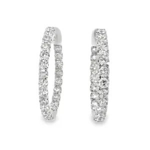 14K White Gold Inside Out Diamond Hoops - 3.75ct