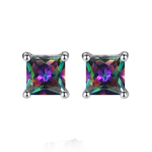 14k White Gold Plated 1/2 Carat Square Created Mystic Topaz Stud Earrings