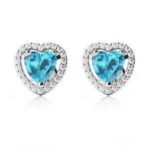 14k White Gold Plated 3 Ct Created Halo Heart Blue Topaz Stud Earrings