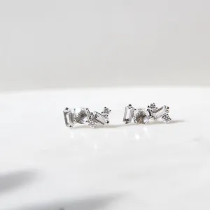 14k White Gold White Topaz Scattered Baguette Bar Earrings