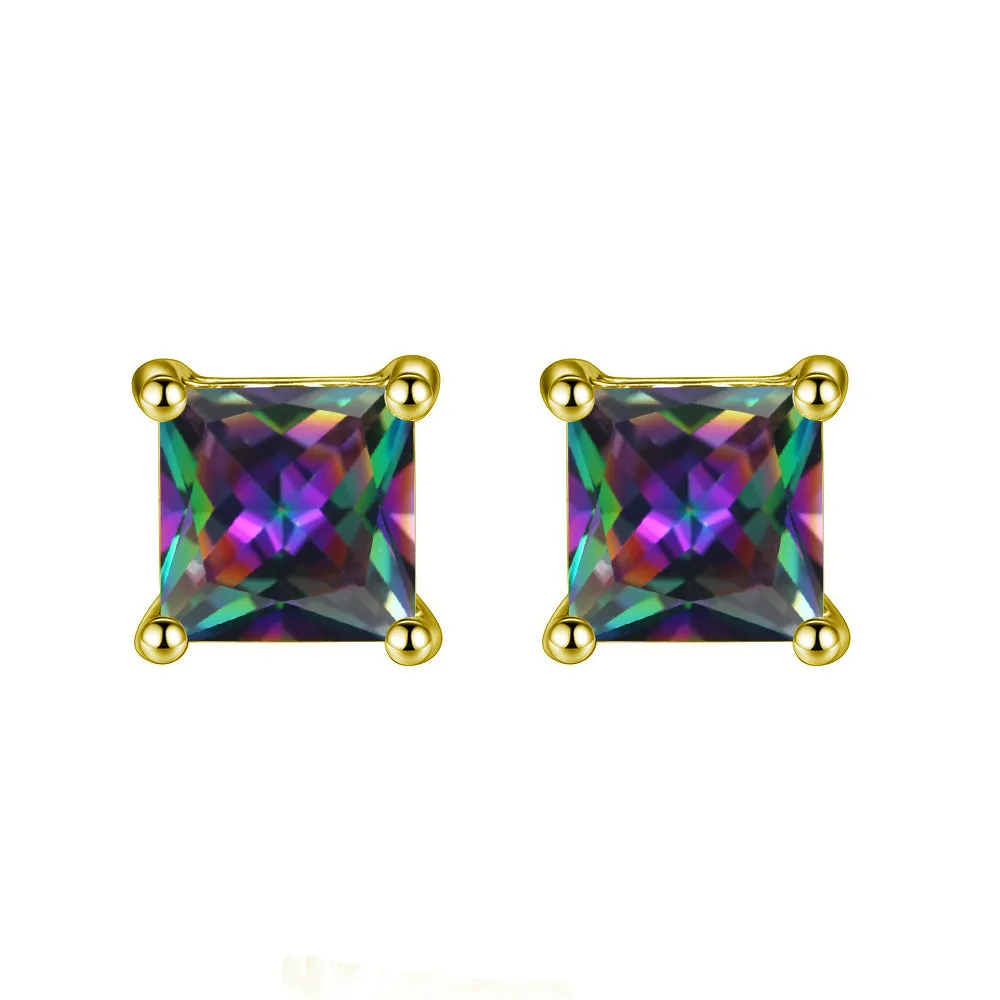 14k Yellow Gold Plated 1/2 Carat Square Created Mystic Topaz Stud Earrings