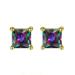 14k Yellow Gold Plated 4 Carat Square Created Mystic Topaz Stud Earrings