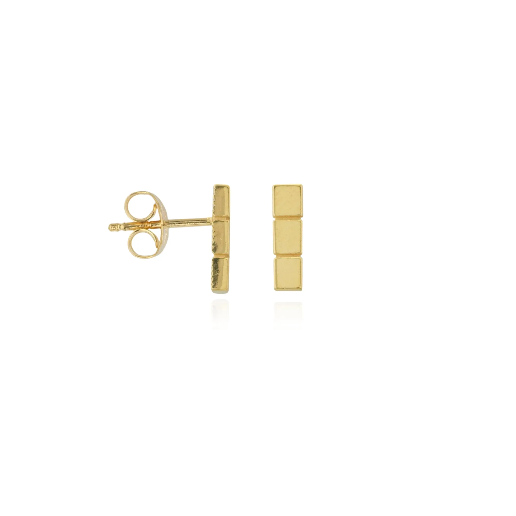 14K YELLOW GOLD TRIPLE SQUARE SEGMENTED BAR STUD EARRINGS