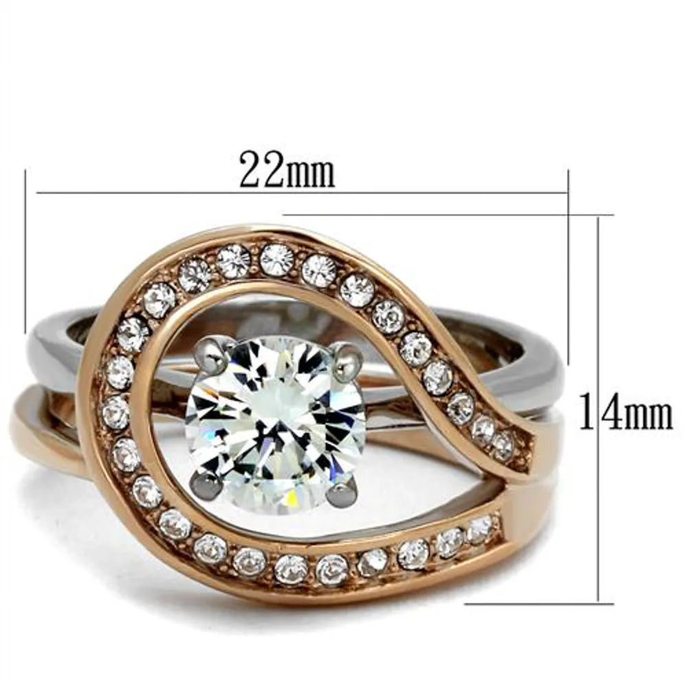 1.6 Ct Cz Rose Gold I.P. Stainless Steel 2 Piece Wedding Ring Set Womens Sz 5-10