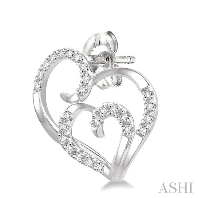 1/6 Ctw Double Heart Round Cut Diamond Earrings in 10K White Gold