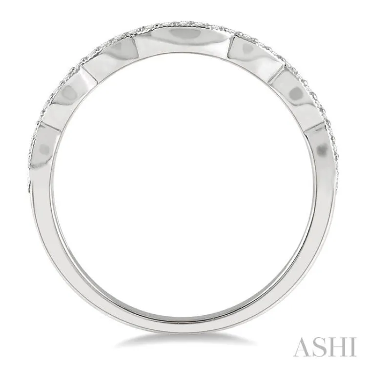 1/8 ctw Wave Lattice Round Cut Diamond Wedding Band in 14K White Gold