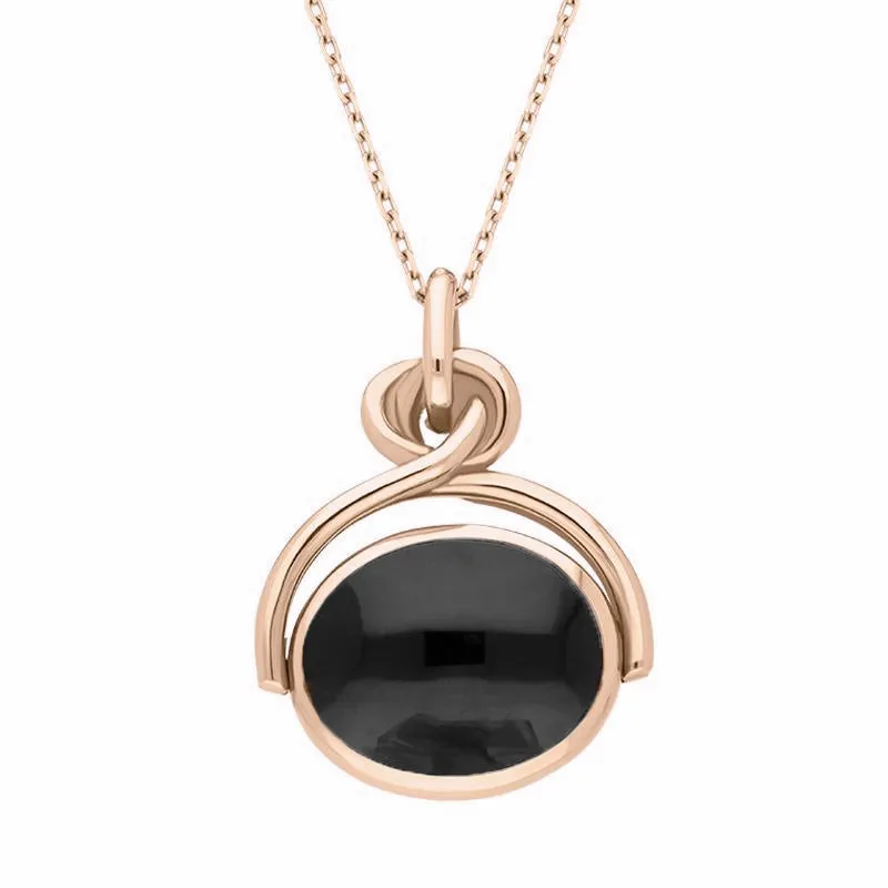 18ct Rose Gold Whitby Jet Lapis Lazuli Oval Swivel Fob Necklace