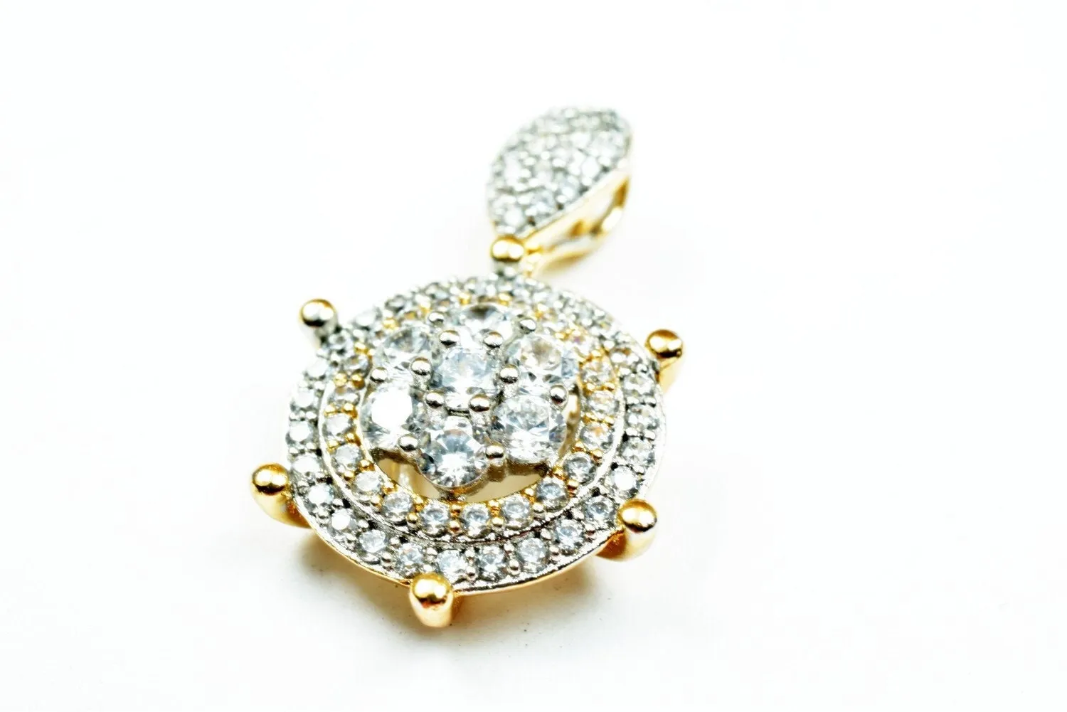 18k gold filled rhinestone cz cubic zirconia flower round pendant size 20x16mm with cz bail pendant charm for necklace jewelry making gp147