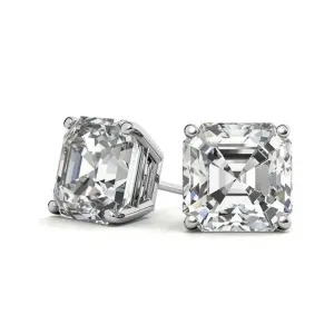 18K White Gold 2 Ct Asher Cut White Topaz Stud Earrings by Paris Jewelry