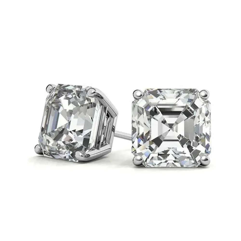 18K White Gold 4 Ct Asher Cut White Topaz Stud Earrings by Paris Jewelry