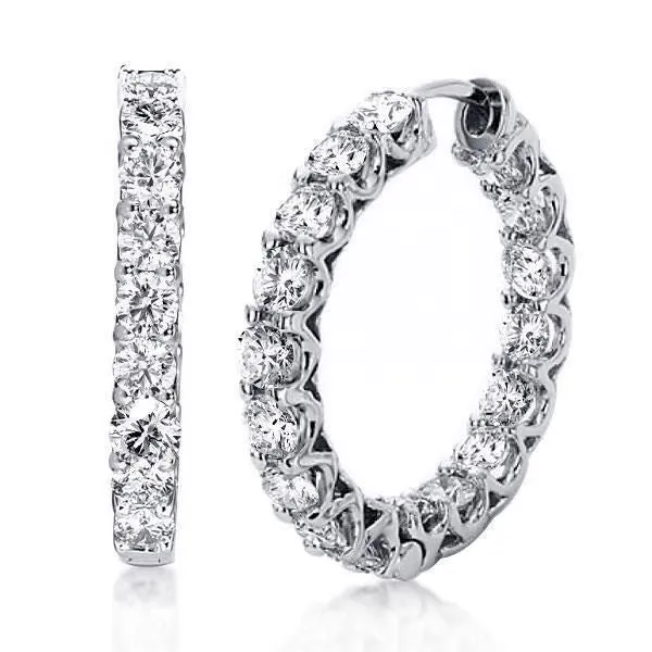 18K White Gold Plated Inside Out Hoop Earrings with Created White Topaz