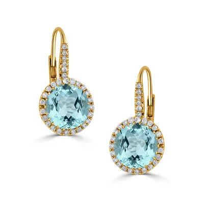 18K YELLOW GOLD DIAMOND AND SKY BLUE TOPAZ EARRINGS