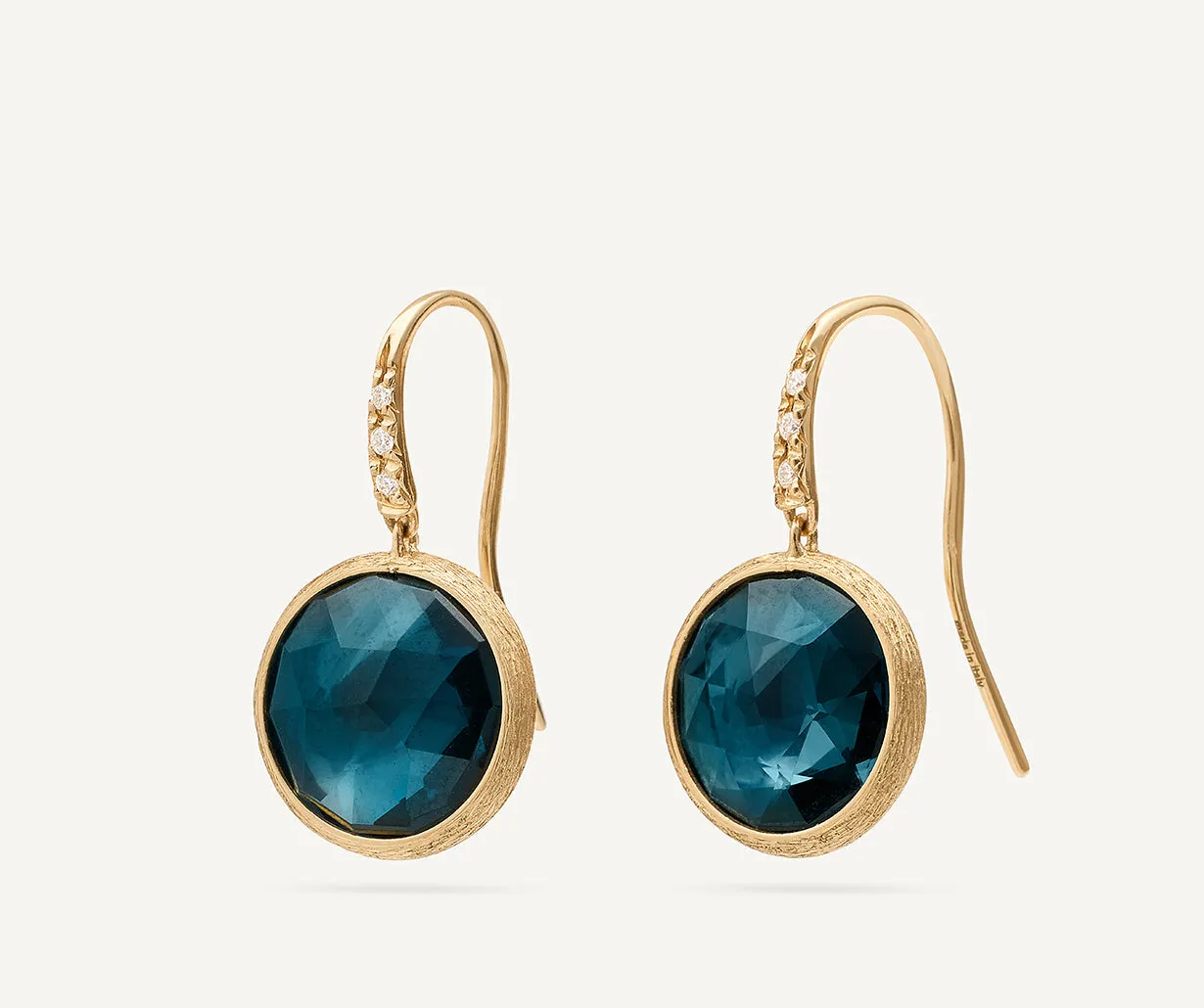 18K Yellow Gold Gemstone Drop Earrings with Diamonds