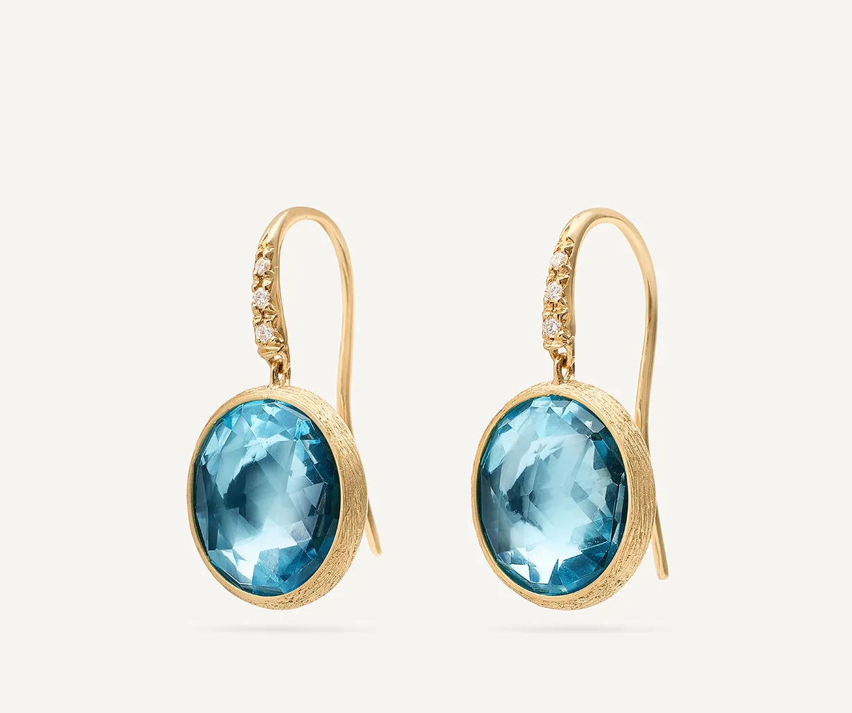 18K Yellow Gold Gemstone Drop Earrings with Diamonds