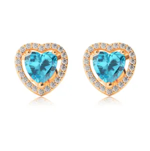 18k Yellow Gold Plated 4 Ct Created Halo Heart Blue Topaz Stud Earrings