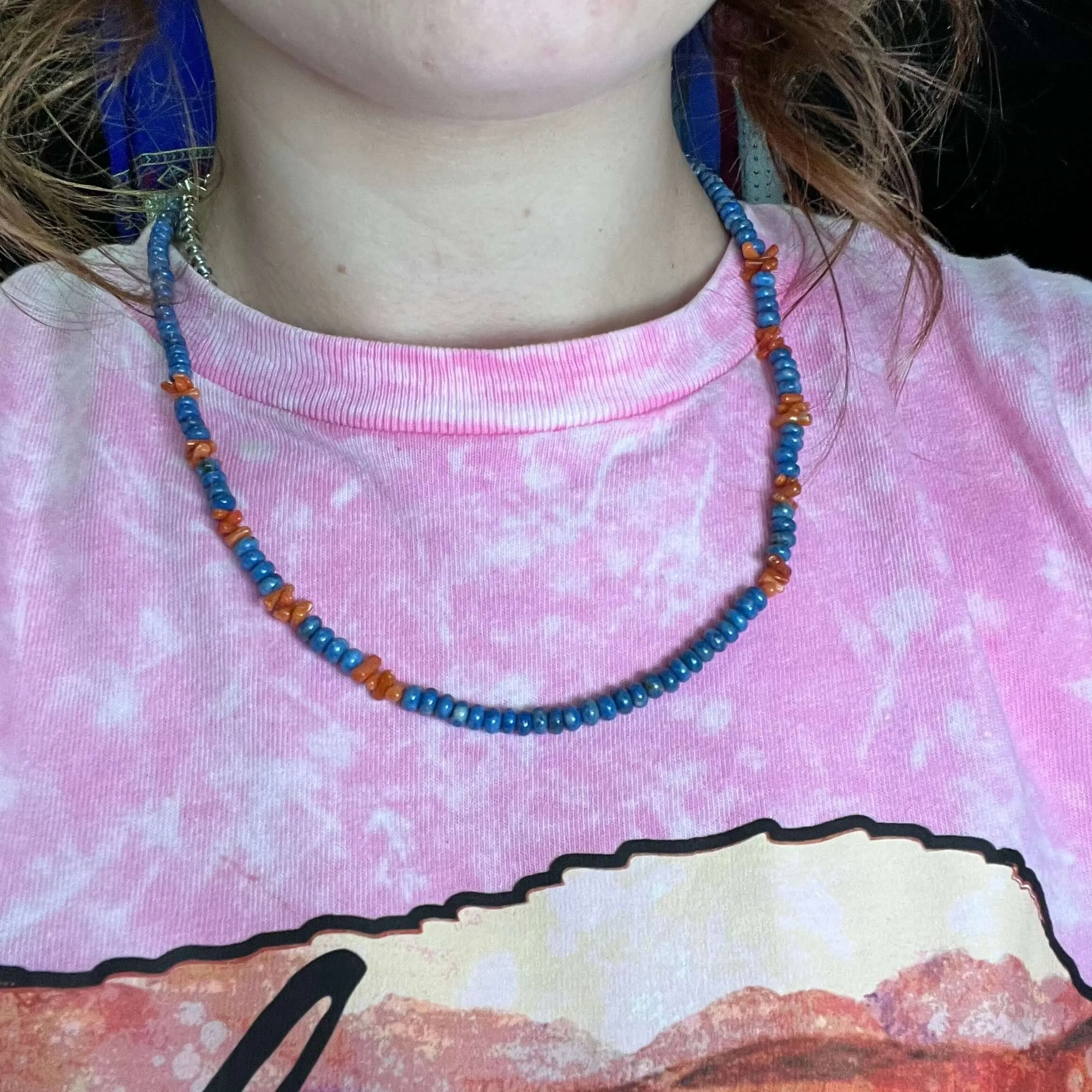 20 inch Lapis and Orange Spiny Genuine Necklace