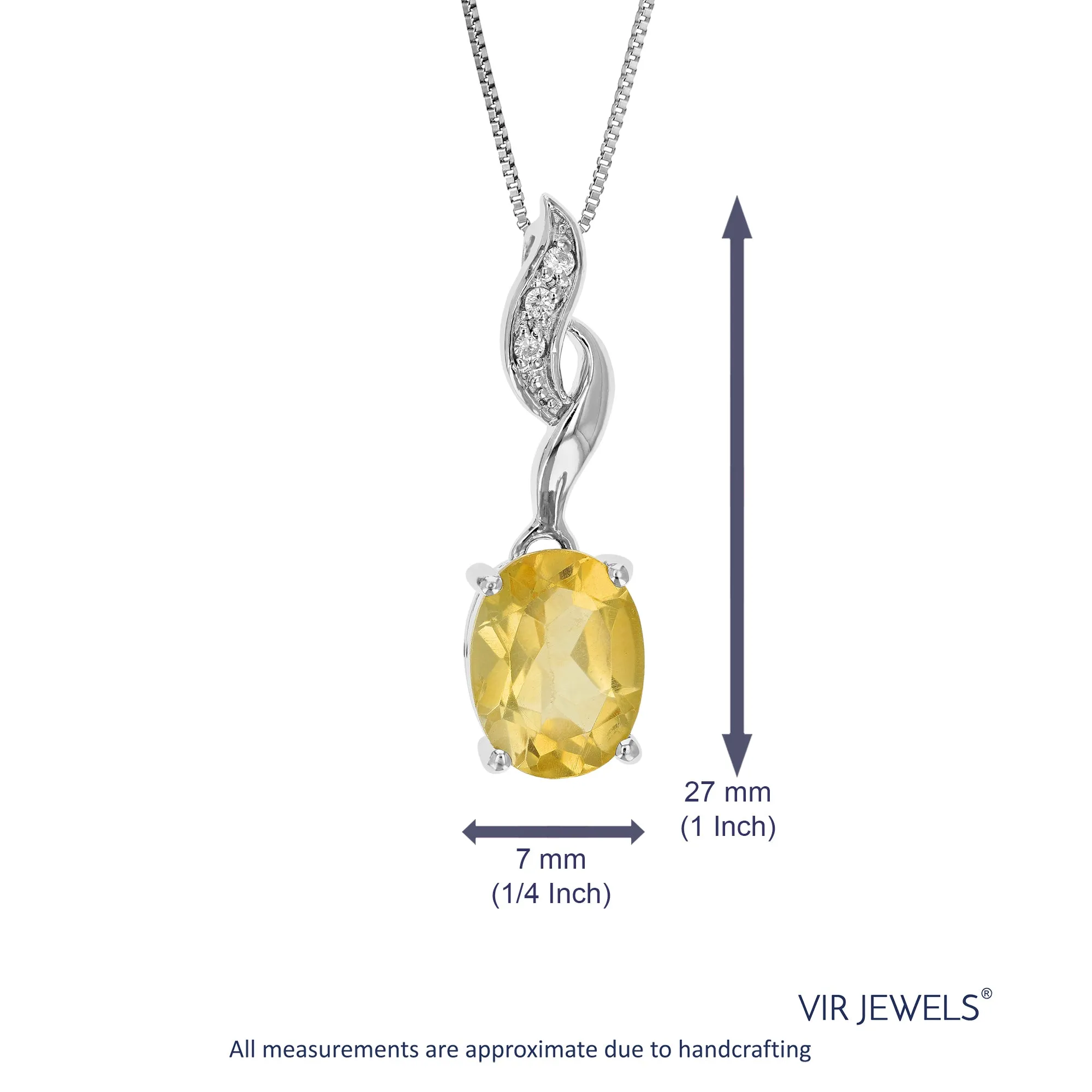 2.10 cttw Pendant Necklace, Citrine Oval Pendant Necklace for Women in .925 Sterling Silver with Rhodium, 18 Inch Chain, Prong Setting