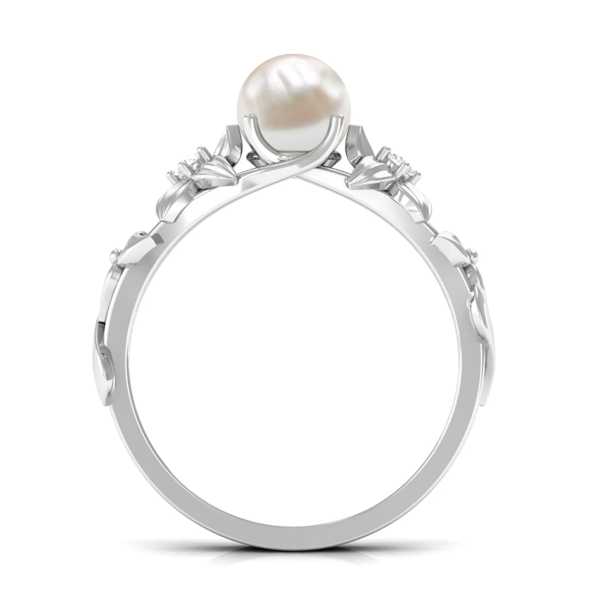 2.25 CT Freshwater Pearl Flower Band Ring with Diamond