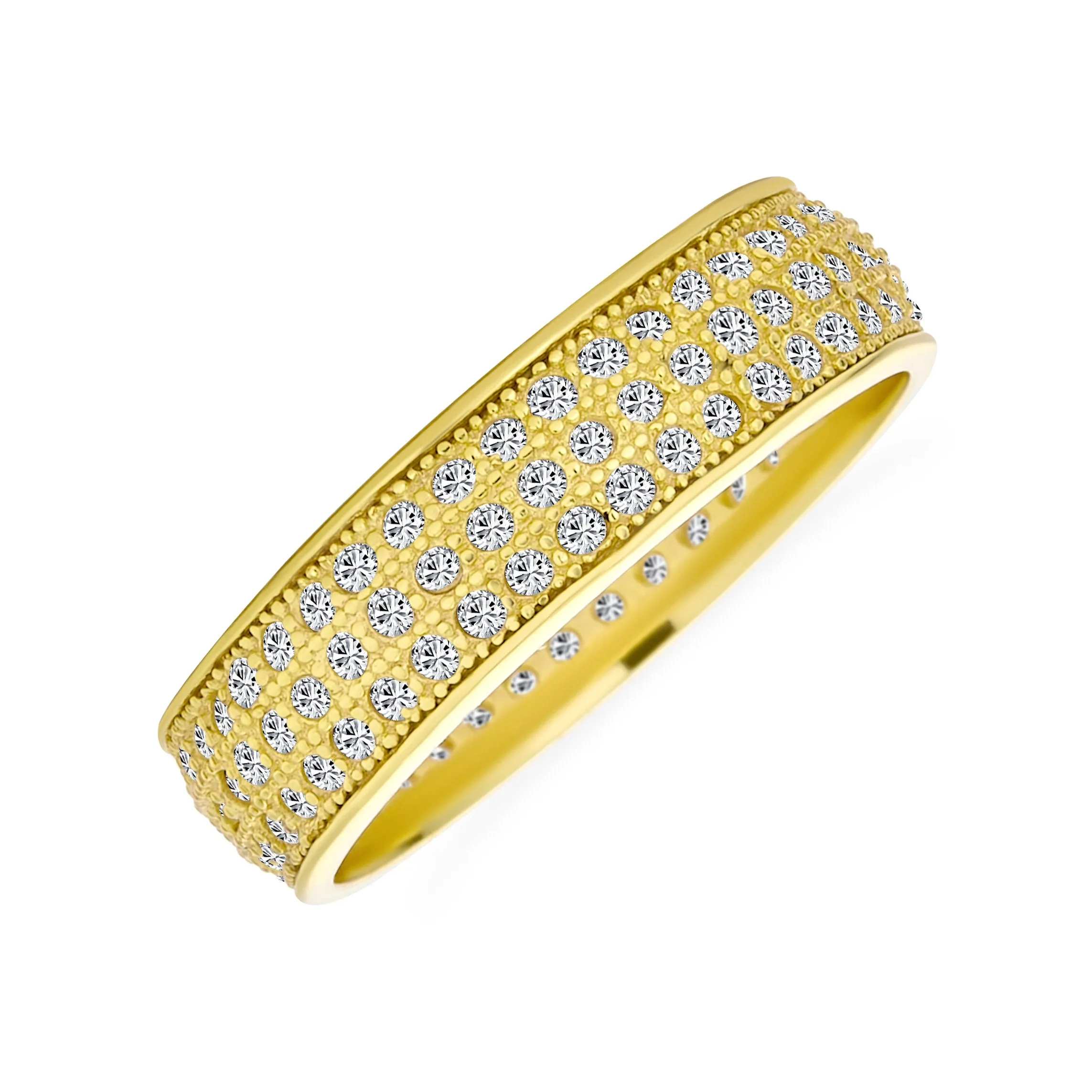 3 Row Micro Pave CZ Anniversary Wedding Band Ring Gold Plated Silver